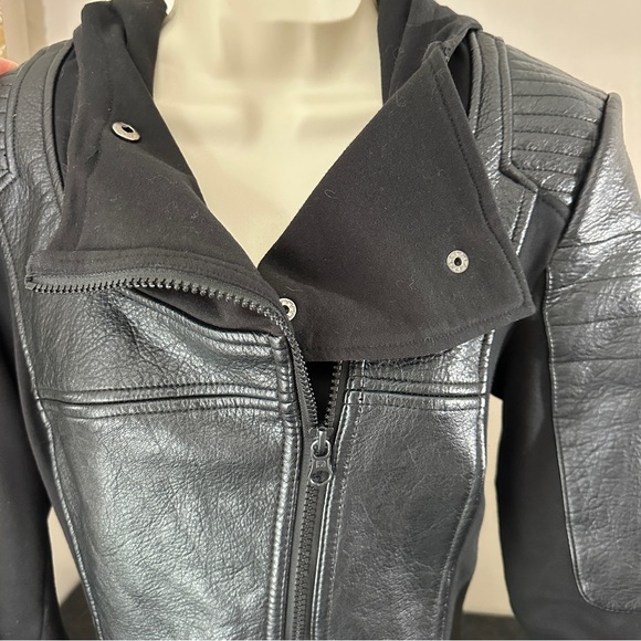 Blanc Noir Black Leather Moto Jacket - Athleisure Streetwear Chic - Size Small - Picture 4 of 15